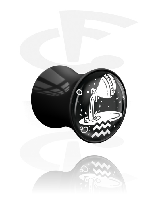 Tunnels & Plugs, Double flared plug (acrylic, various colors) with zodiac design, Acrylic