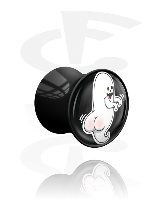 Tunnelit & plugit, Kaksinkertainen flared-plugi (akryyli, musta) kanssa Boootylicious Halloween -design, Akryyli