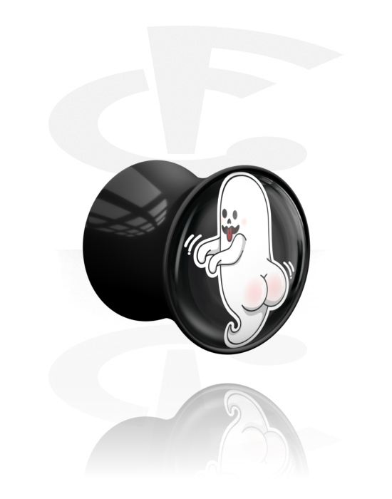 Tunely & plugy, Plug s rozšírenými koncami (akryl, čierna) s dizajnom Boootylicious Halloween, Akryl