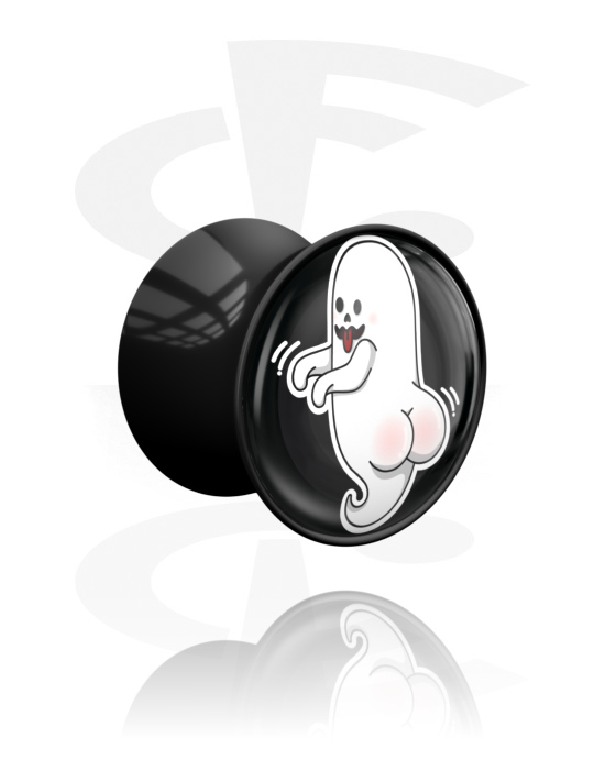 Tunely & plugy, Plug s rozšírenými koncami (akryl, čierna) s dizajnom Boootylicious Halloween, Akryl