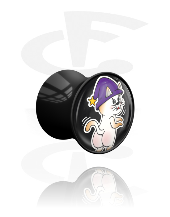 Tunnelit & plugit, Kaksinkertainen flared-plugi (akryyli, musta) kanssa Boootylicious Halloween -design, Akryyli