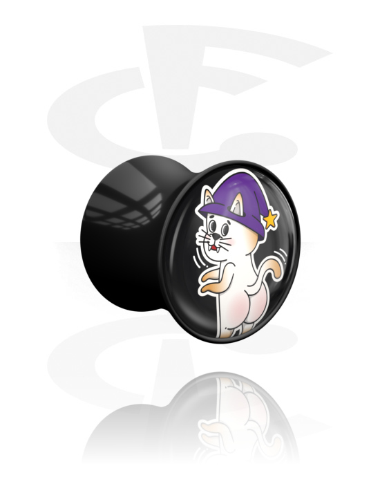 Tunneler & plugger, Dobbeltformet plugg (akryl, svart) med Boootylicious Halloween-design, Akryl