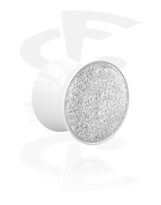 Tunnlar & Pluggar, Double flared plug (acrylic, white) med glitter, Akryl