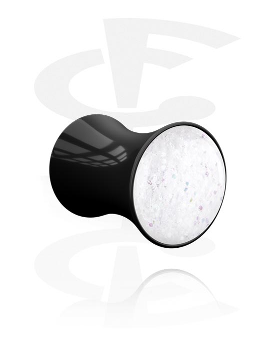 Tunneler & plugger, Dobbeltformet plugg (akryl, hvit) med glitter, Akryl