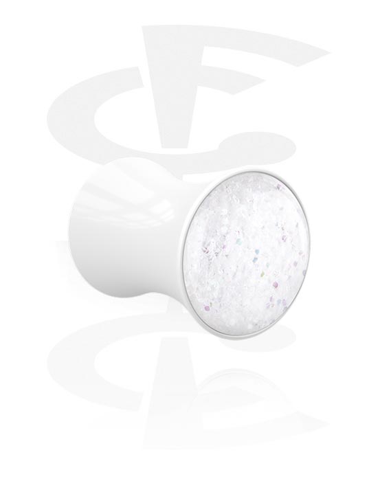 Tunnlar & Pluggar, Double flared plug (acrylic, white) med glitter, Akryl