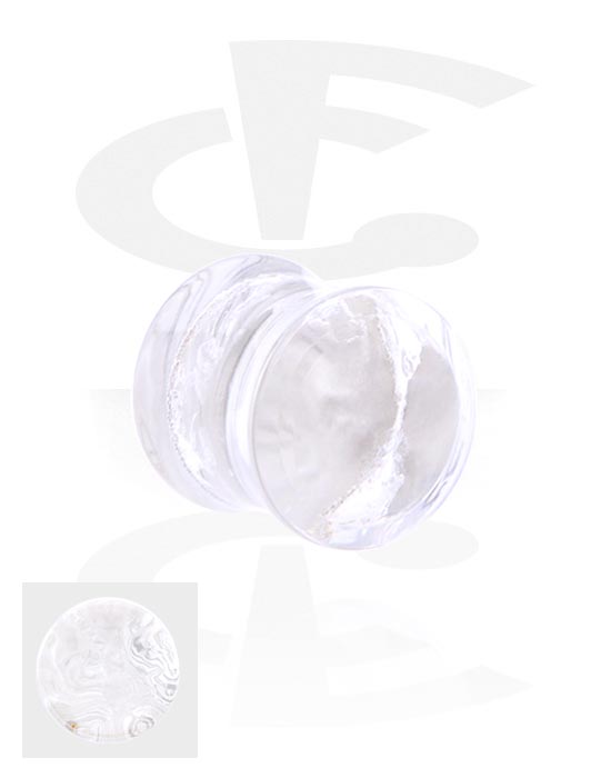 Tunnelit & plugit, Kaksinkertainen flared-plugi (akryyli, läpinäkyvä) kanssa helmiäisjäljitelmädesign, Akryyli