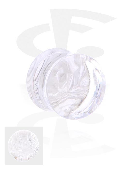 Tunnels & Plugs, Double flared plug (acrylic, transparent) with imitation mother of pearl design, Acrylic
