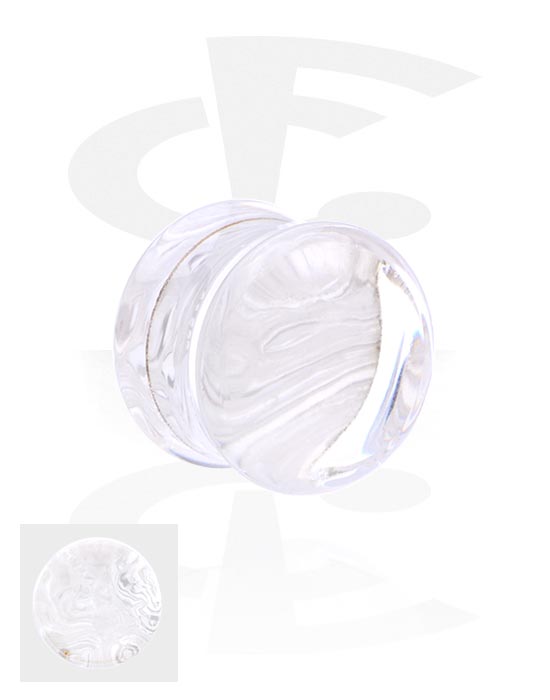 Tunely & plugy, Plug s rozšířenými konci (akryl transparentní) s designem imitace perleti, Akryl