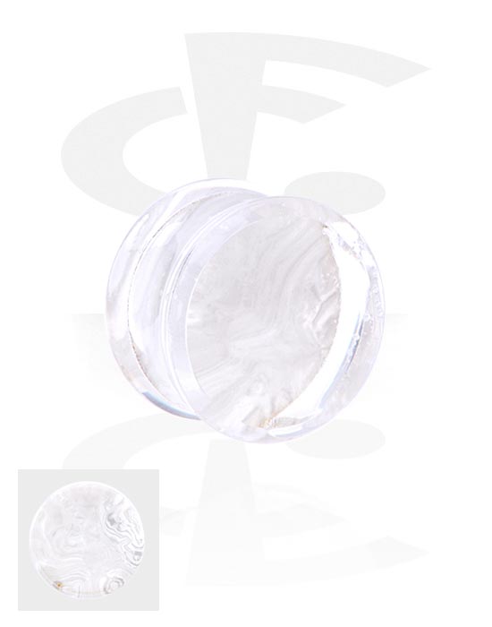 Tunely & plugy, Plug s rozšírenými koncami (akryl transparentný) s Motív perleť, Akryl