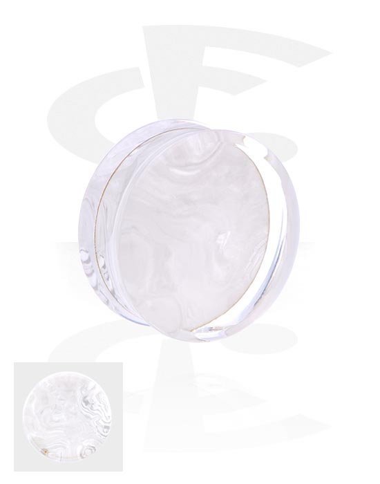 Tunely & plugy, Plug s rozšířenými konci (akryl transparentní) s designem imitace perleti, Akryl
