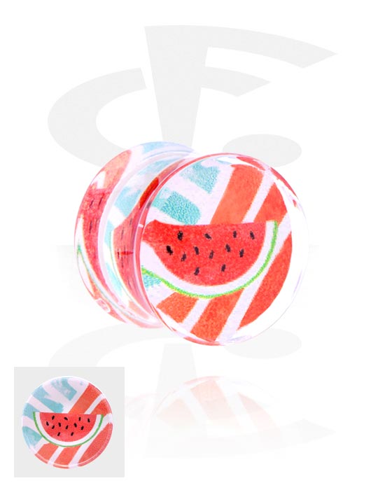 Alagutak és dugók, Double flared plug (acrylic, clear) val vel watermelon design, Akril
