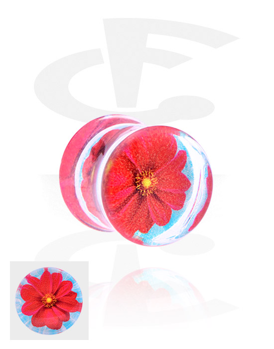 Tunnels & Plugs, Double Flared Plug with flower design, Acrylic