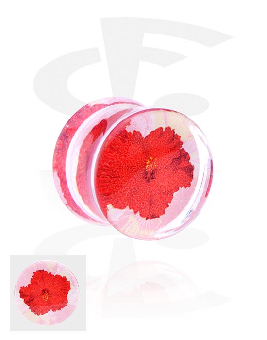 Tunnels & Plugs, Double flared plug (acrylic,transparent) with flower inlay, Acrylic