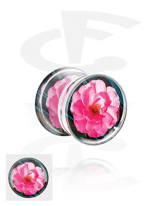 Tunnels & Plugs, Double Flared Plug with flower design, Acrylic