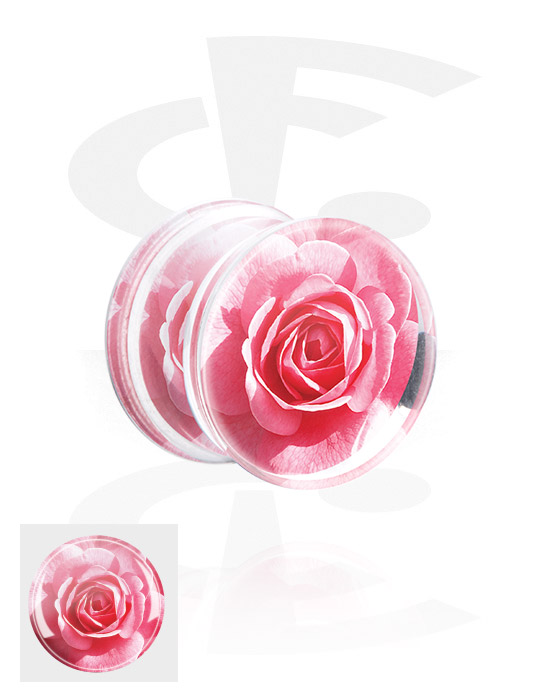 Tunnels & Plugs, Double flared plug (acrylic,transparent) with flower inlay, Acrylic