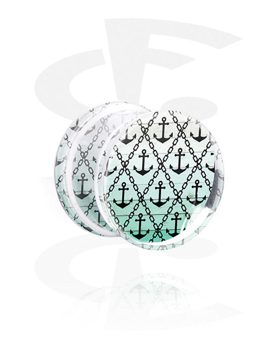 Tunnels & Plugs, Double flared plug (acrylic,transparent) with anchor design, Acrylic