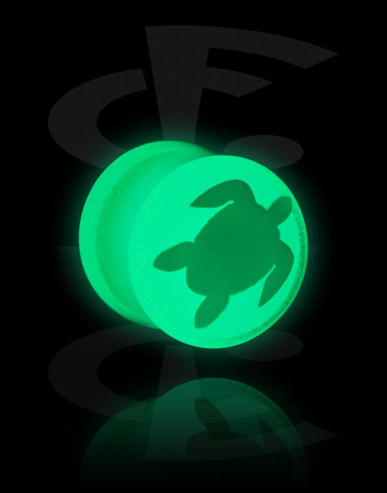 Tunnels & Plugs, "Glow in the dark" double flared plug (acrylic) with turtle design, Acrylic