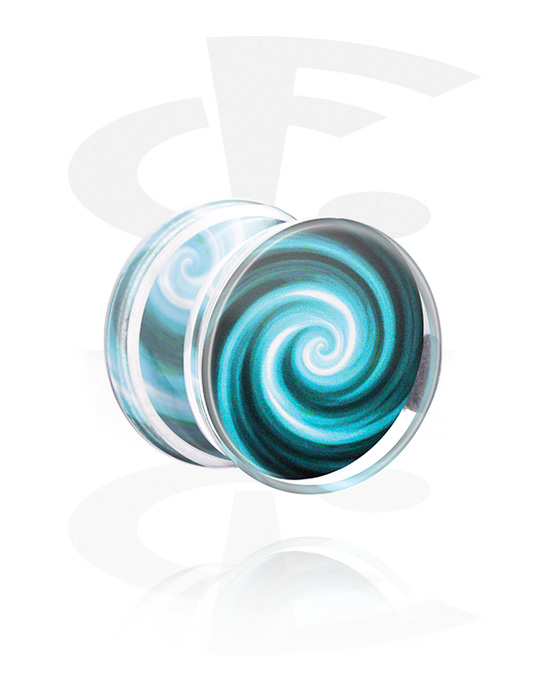 Tunnels & Plugs, Double flared plug (acrylic, transparent) with spiral style, Acrylic