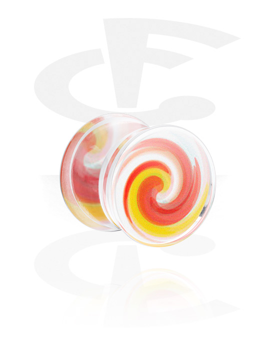 Tunnels & Plugs, Double Flared Plug with Psychedelic Rainbow Design, Acrylic
