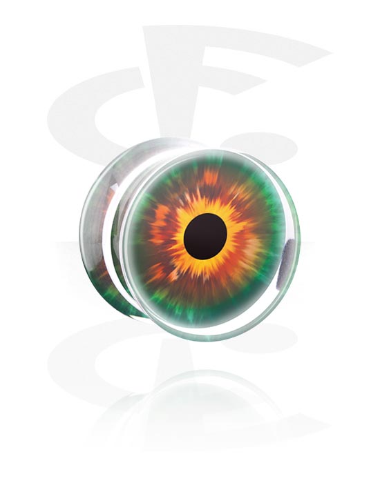 Tunnels & Plugs, Double flared plug (acrylic, transparent) with eye design in various colours, Acrylic