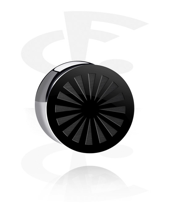 Tunnel & Plugs, Double Flared Plug (Acryl, schwarz) mit gelasertem Design, Acryl