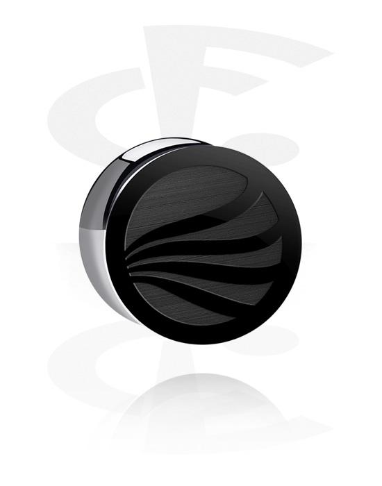 Tunneler & plugger, Dobbeltformet plugg (akryl, svart) med laserdesign, Akryl