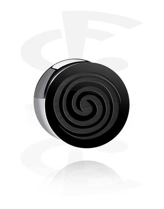 Tunneler & plugger, Dobbeltformet plugg (akryl, svart) med lasergravering "spiral", Akryl
