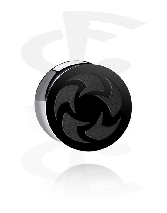 Tunnlar & Pluggar, Double flared plug (acrylic, black) med swirl design, Akryl