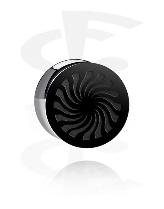 Tunnels & Plugs, Double flared plug (acryl, zwart) met gelaserd ontwerp, Acryl
