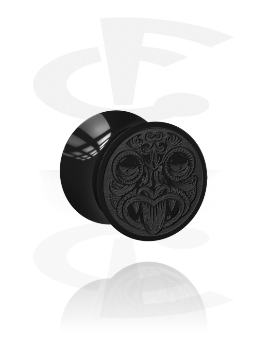 Túneles & plugs, Plug Double Flared (acrílico, negro) con diseño con láser, Acrílico