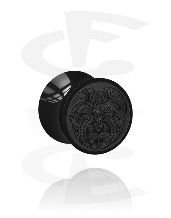 Tunnels & Plugs, Plug double flared (acrylique, noir) avec design gravé au laser, Acrylique