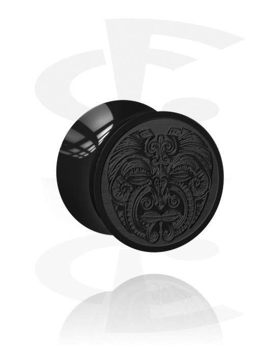 Alagutak és dugók, Double flared plug (acrylic, black) val vel lézerezett dizájn, Akril