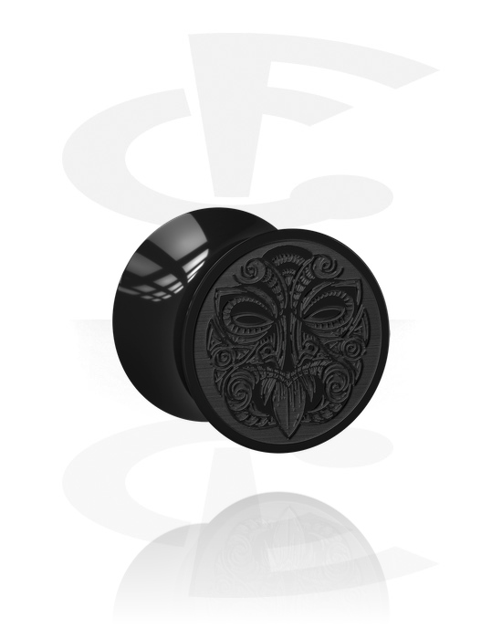 Tunnels & Plugs, Plug double flared (acrylique, noir) avec design gravé au laser, Acrylique