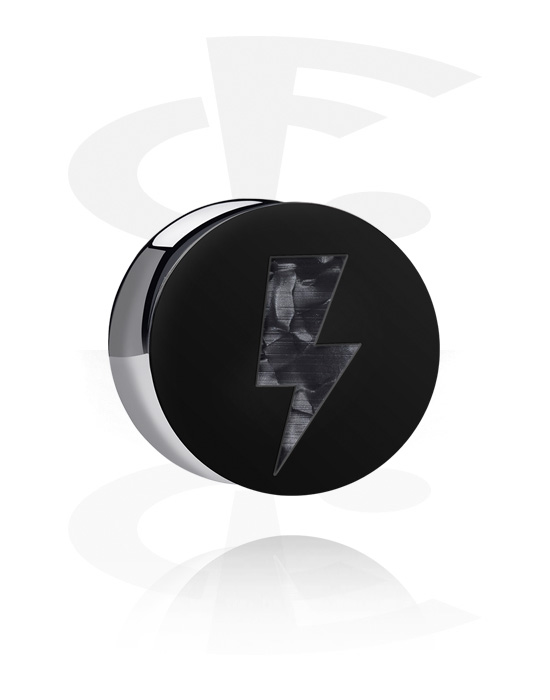 Alagutak és dugók, Double flared plug (acrylic, black) val vel lightning inlay , Akril