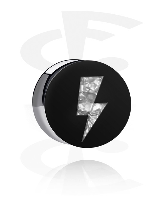 Tunneler & plugger, Dobbeltformet plugg (akryl, svart) med lyninnlegg, Akryl