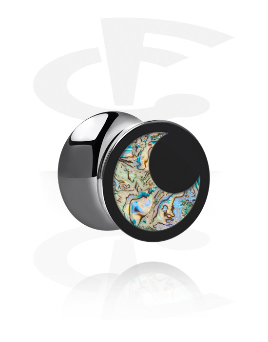 Túneis & Plugs, Double flared plug (acrílico, preto) com design lua, Acrílico