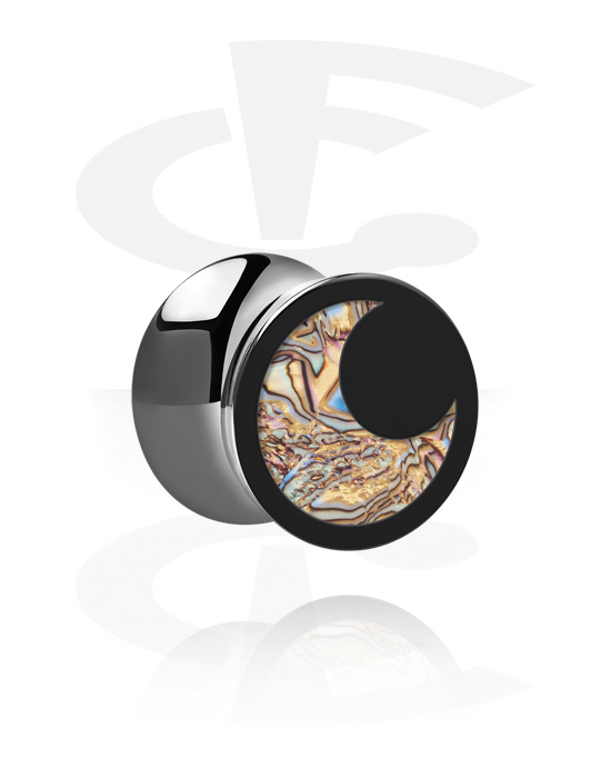 Tunnels & Plugs, Plug double flared (acrylique, noir) avec motif lune, Acrylique