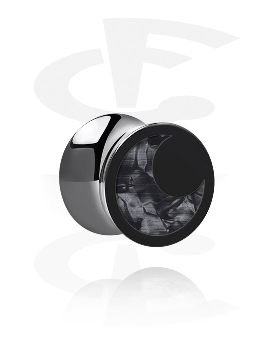 Tunnlar & Pluggar, Double flared plug (acrylic, black) med måndesign, Akryl