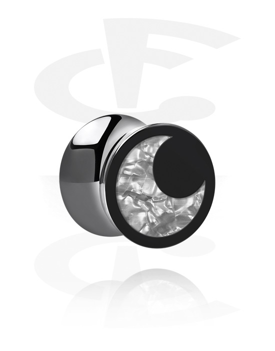 Tunnels & Plugs, Double flared plug (acryl, zwart) met maan-motief, Acryl