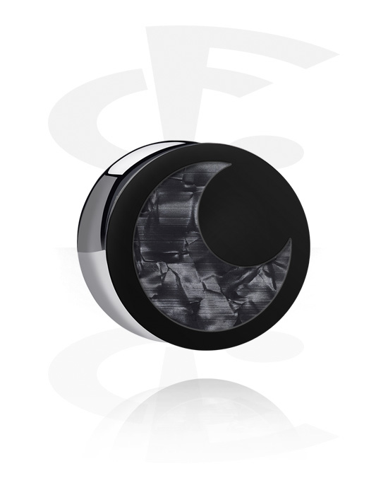 Tunneler & plugger, Dobbeltformet plugg (akryl, svart) med månedesign, Akryl