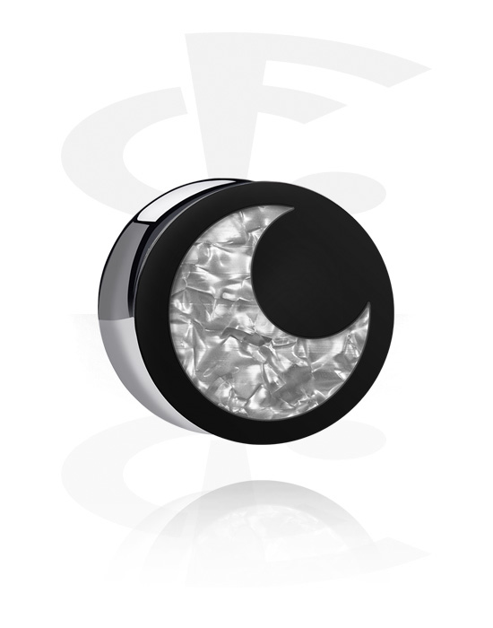 Tunely & plugy, Plug s rozšírenými koncami (akryl, čierna) s Motív mesiac, Akryl