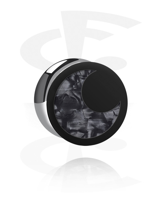 Tunnel & Plugs, Double Flared Plug (Acryl, schwarz) mit Mond-Design, Acryl