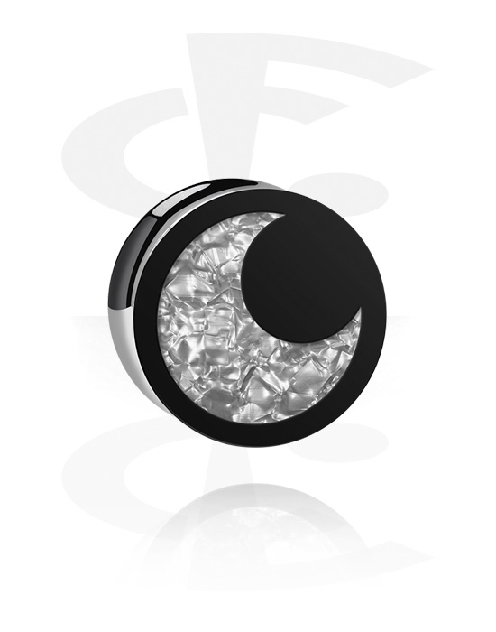 Tunnels & Plugs, Double flared plug (acrylic, black) with moon design, Acrylic