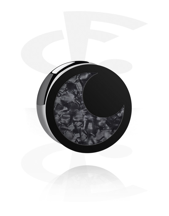 Tunnels & Plugs, Plug double flared (acrylique, noir) avec motif lune, Acrylique