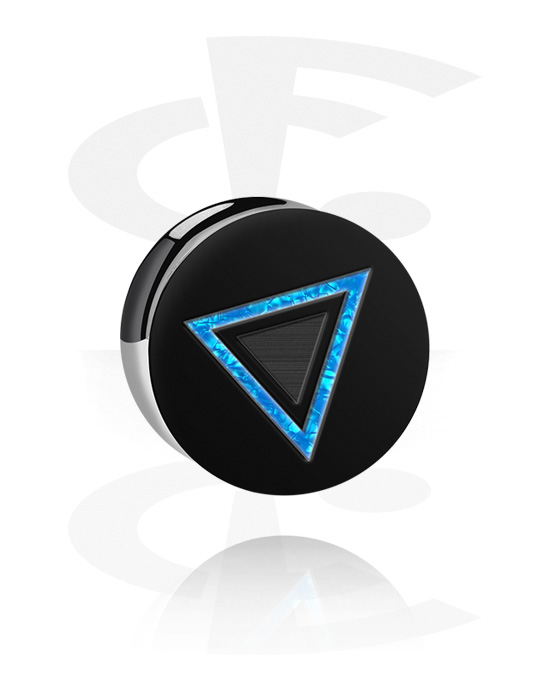 Tunnels & Plugs, Double flared plug (acrylic, black) with triangle design in various patterns, Acrylic