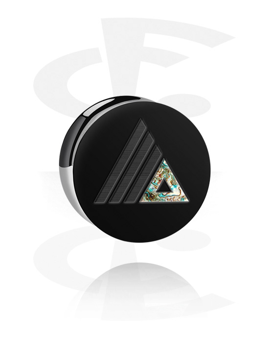 Tunely & plugy, Plug s rozšířenými konci (akryl, černá) s trojúhelníkovým designem v různých vzorech, Akryl