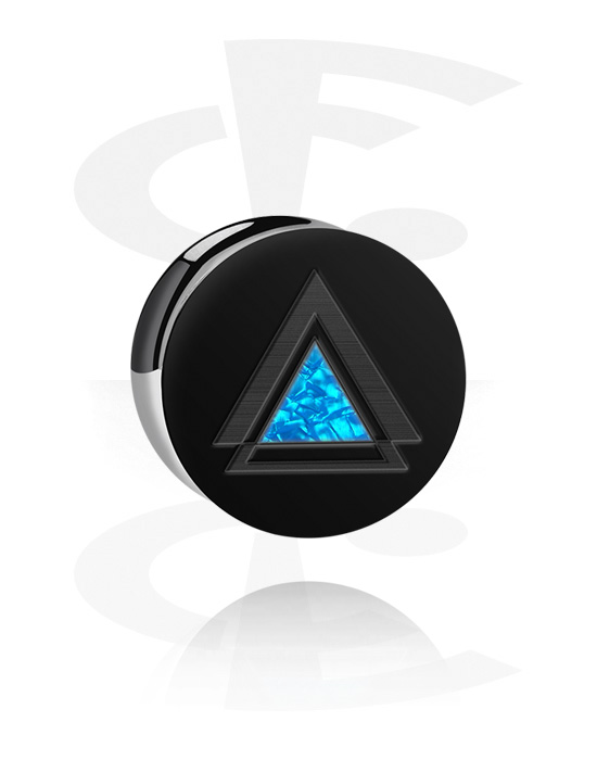 Tunnels & Plugs, Double flared plug (acrylic, black) with triangle design in various patterns, Acrylic