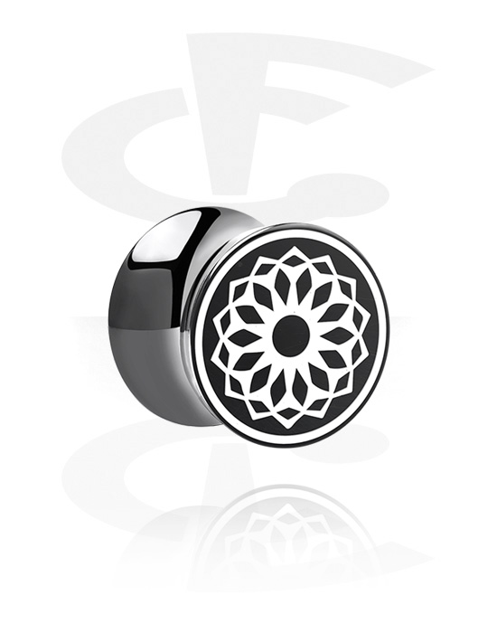 Tunnels & Plugs, Double Flared Plug with lasered geometric design, Acrylic
