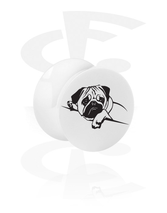 Tunely & plugy, Bílý plug s rozšířenými konci s designem pes, Akryl