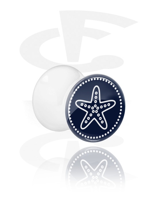Tunnels & Plugs, Double Flared Plug with starfish design, Acrylic